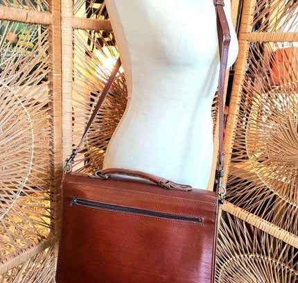 Vintage 70s /80s Satchel Leather Briefcase Shoulder Bag - Yatva