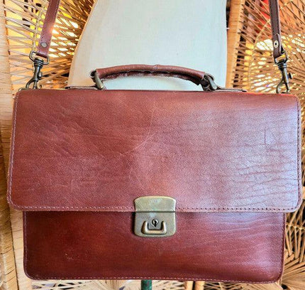 Vintage 70s /80s Satchel Leather Briefcase Shoulder Bag - Yatva