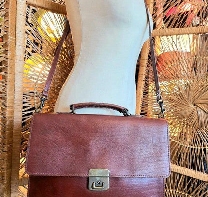 Vintage 70s /80s Satchel Leather Briefcase Shoulder Bag - Yatva