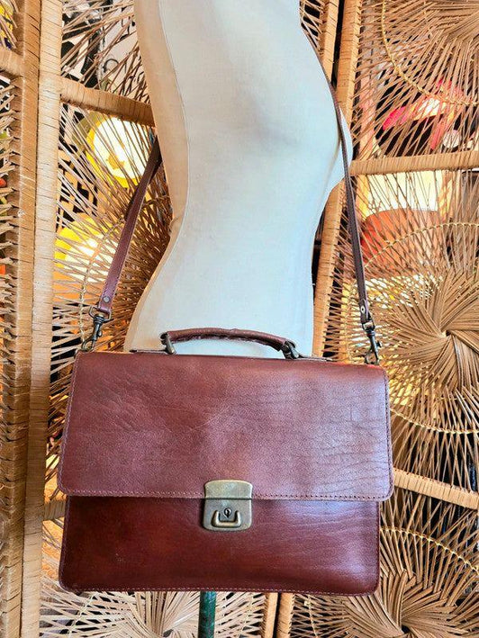 Vintage 70s /80s Satchel Leather Briefcase Shoulder Bag - Yatva
