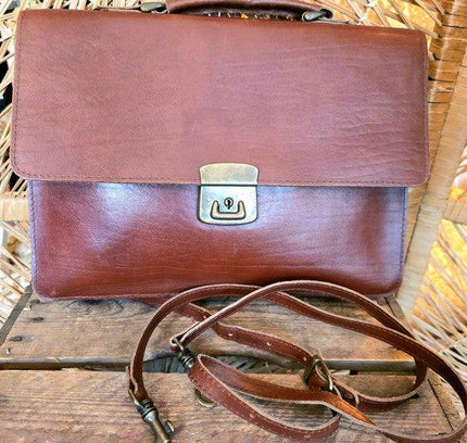 Vintage 70s /80s Satchel Leather Briefcase Shoulder Bag - Yatva