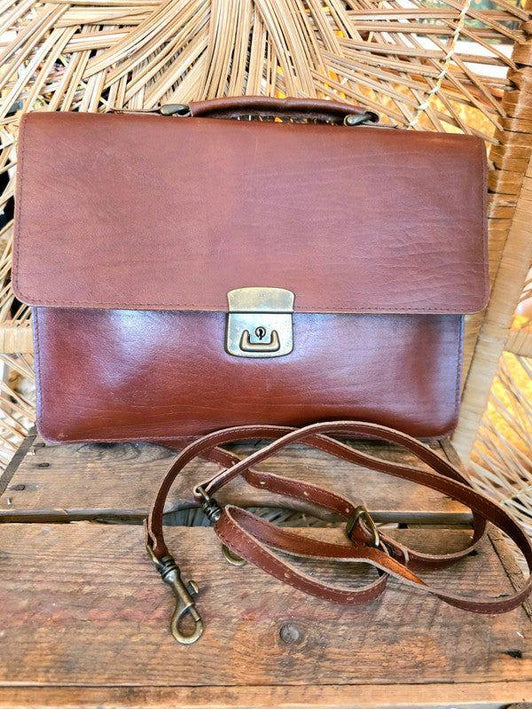 Vintage 70s /80s Satchel Leather Briefcase Shoulder Bag - Yatva