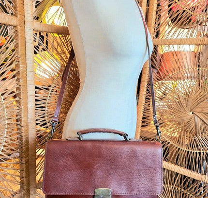 Vintage 70s /80s Satchel Leather Briefcase Shoulder Bag - Yatva
