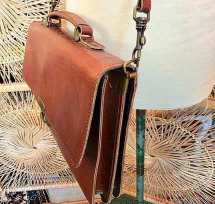 Vintage 70s /80s Satchel Leather Briefcase Shoulder Bag - Yatva