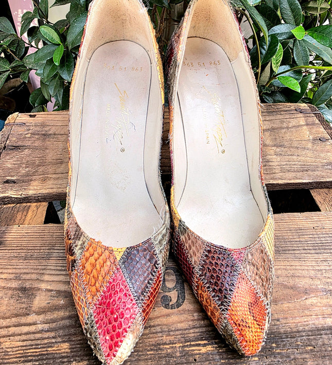 Vintage 70´s / 80´s Snakeskin Saint Tropez Leather Heel Shoes - Yatva