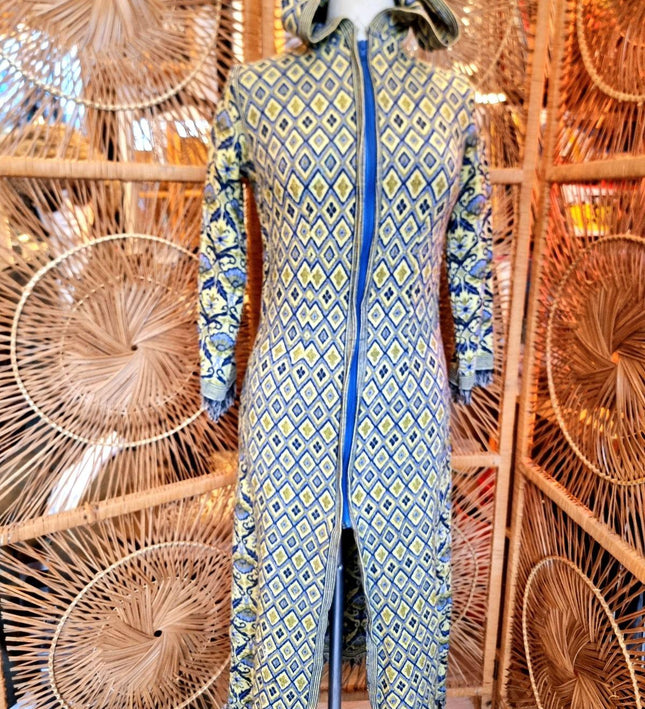 Vintage 70s / 80s Tapestry Hooded Overcoat Jacket - Yatva