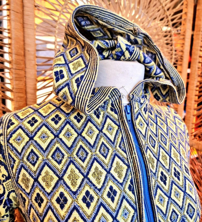Vintage 70s / 80s Tapestry Hooded Overcoat Jacket - Yatva