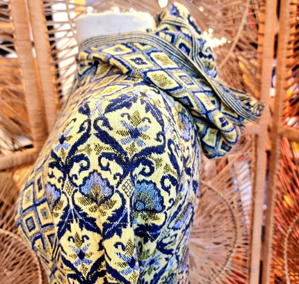 Vintage 70s / 80s Tapestry Hooded Overcoat Jacket - Yatva