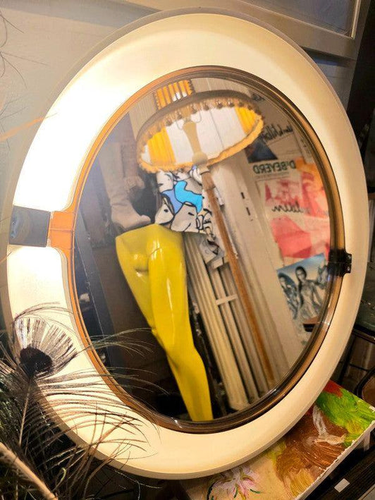 Vintage 70's Allibert Round Mirror With Light - Yatva