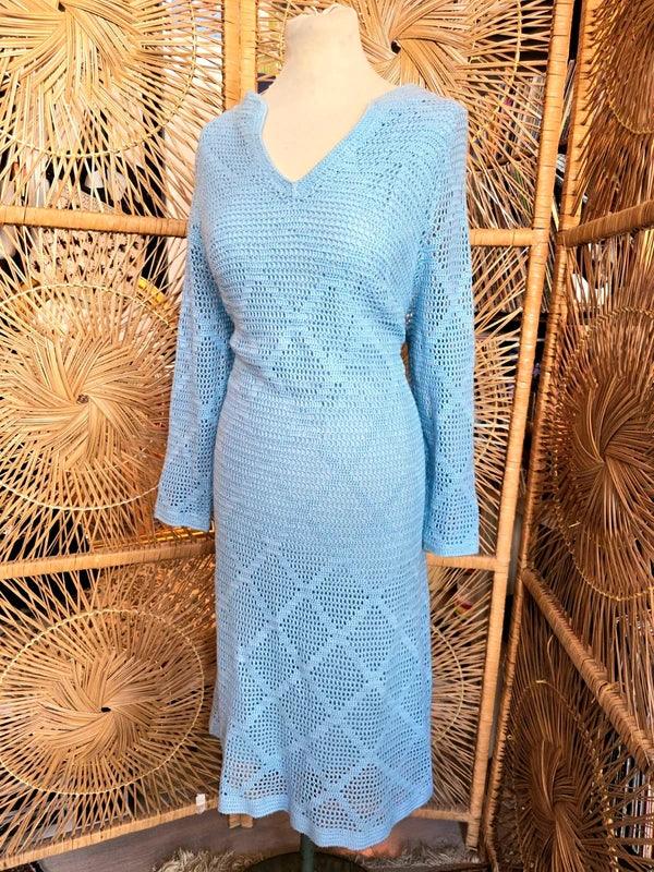 cotton t shirt dress maxi Cordelia Crochet 70s Midi Dress | Nightshade Black main image 0