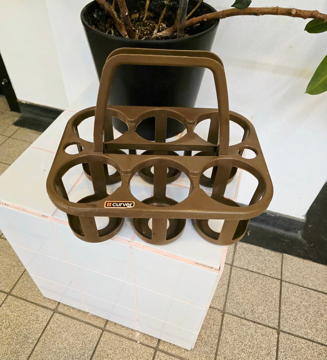 Vintage 70s Curver 6 - Bottle Carrier – Retro Brown - Yatva
