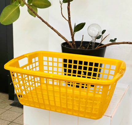 Vintage 70s Curver Yellow Grid Storage Basket (c. 1970s) - Yatva