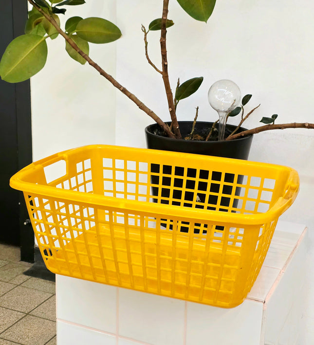 Vintage 70s Curver Yellow Grid Storage Basket (c. 1970s) - Yatva
