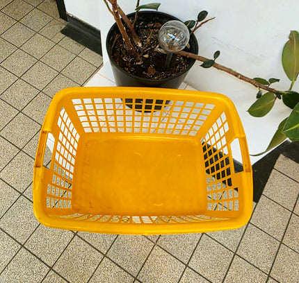 Vintage 70s Curver Yellow Grid Storage Basket (c. 1970s) - Yatva