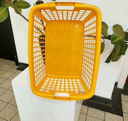 Vintage 70s Curver Yellow Grid Storage Basket (c. 1970s) - Yatva