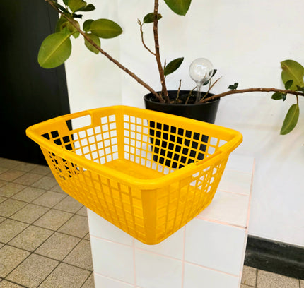 Vintage 70s Curver Yellow Grid Storage Basket (c. 1970s) - Yatva
