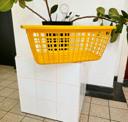 Vintage 70s Curver Yellow Grid Storage Basket (c. 1970s) - Yatva