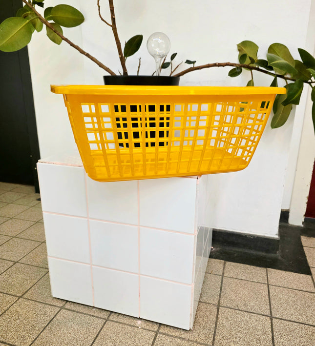 Vintage 70s Curver Yellow Grid Storage Basket (c. 1970s) - Yatva
