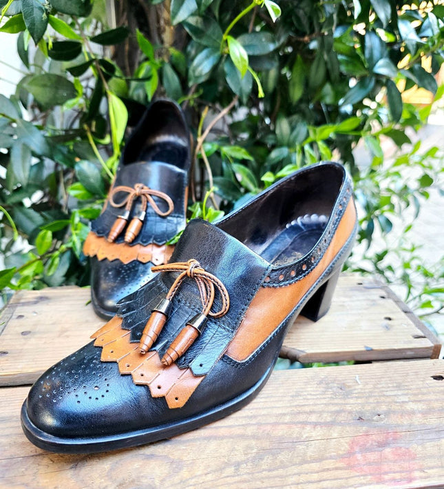 Vintage 70s Francisco Ayllón Two - Tone Kiltie Heels Shoes - Yatva