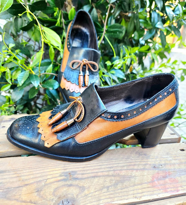 Vintage 70s Francisco Ayllón Two - Tone Kiltie Heels Shoes - Yatva