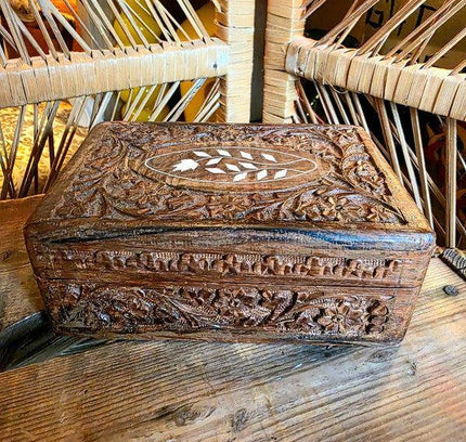 Vintage 70's Hand Carved Wooden Box - Yatva