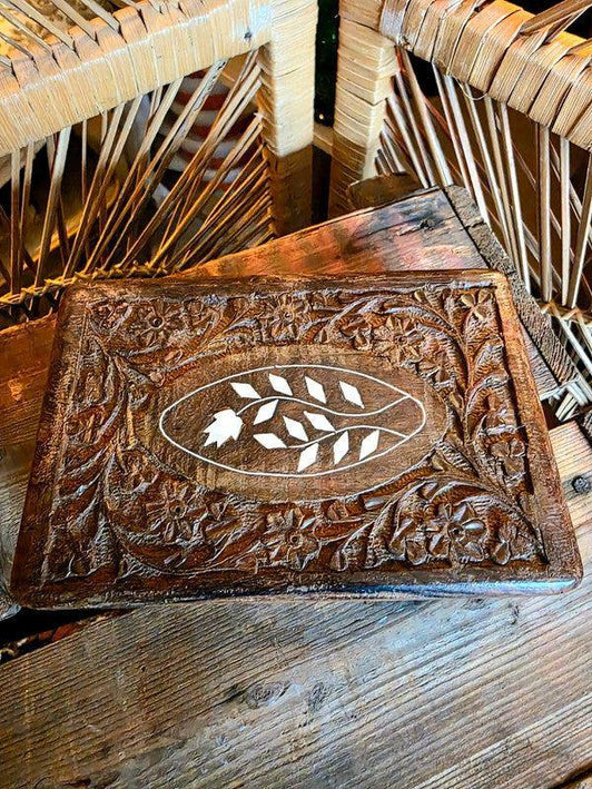 Vintage 70's Hand Carved Wooden Box - Yatva