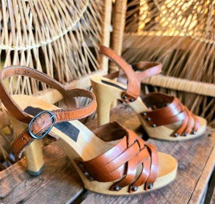 Vintage 70's High Heel Leather Sandals - Yatva