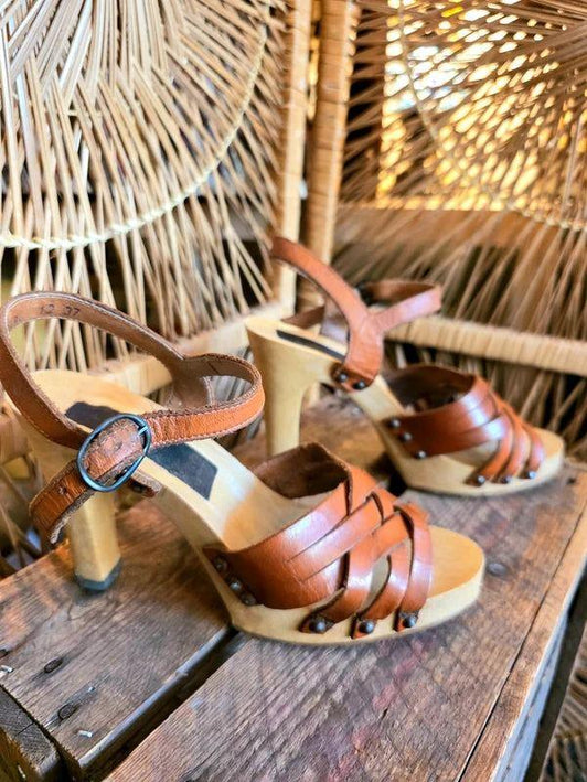 Vintage 70's High Heel Leather Sandals - Yatva