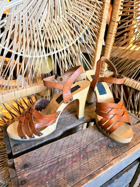 Vintage 70's High Heel Leather Sandals - Yatva