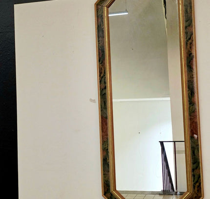 Vintage 70s Hollywood Regency Elongated Octagonal Mirror - Yatva