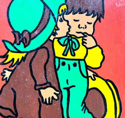 Vintage 70s illustrated Wood Panel Painting - Yatva
