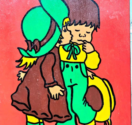 Vintage 70s illustrated Wood Panel Painting - Yatva