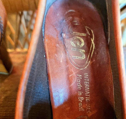 Vintage 70s Jen Leather Heeled Loafer Shoes - Yatva