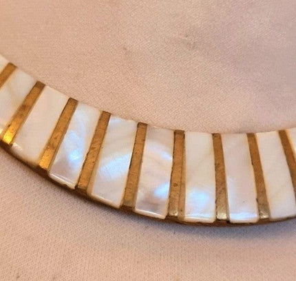 Vintage 70's Mother Of Pearl & Brass Choker Necklace - Yatva