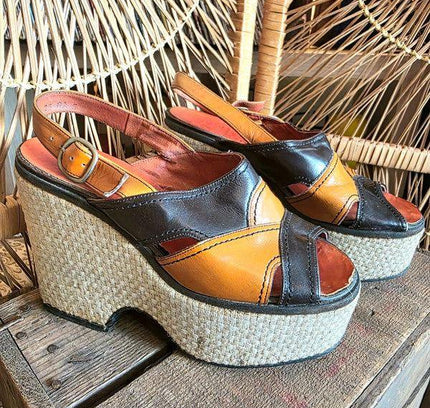 Vintage 70s Moulin Rouge Platform Sandals Shoes - Yatva