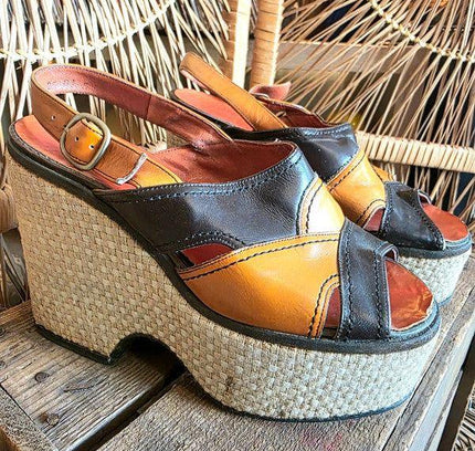 Vintage 70s Moulin Rouge Platform Sandals Shoes - Yatva