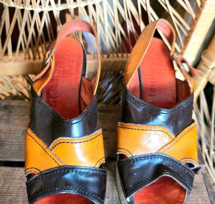 Vintage 70s Moulin Rouge Platform Sandals Shoes - Yatva