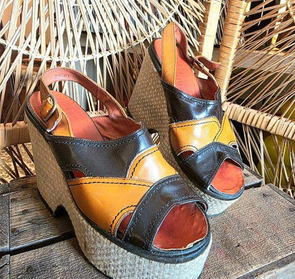 Vintage 70s Moulin Rouge Platform Sandals Shoes - Yatva