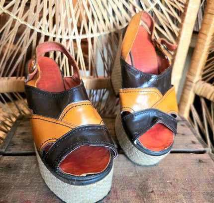 Vintage 70s Moulin Rouge Platform Sandals Shoes - Yatva