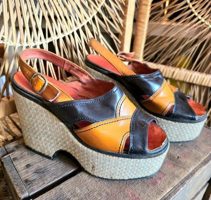 Vintage 70s Moulin Rouge Platform Sandals Shoes - Yatva