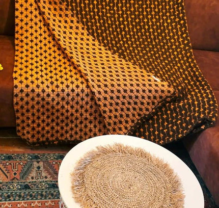 Vintage 70's Reversible Woven Wool Blanket - Yatva