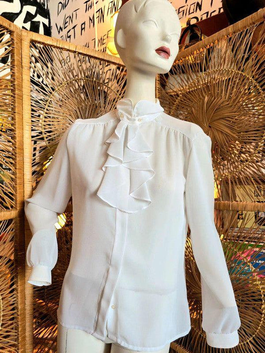 Vintage 70s Ruffle Neck Shirt - Yatva