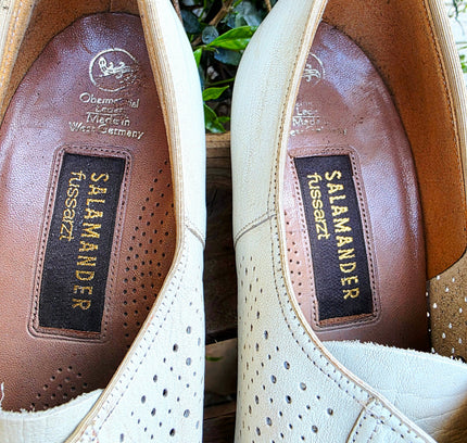 Vintage 70s Salamander Leather Brogue Oxfords Heel Shoes - Yatva
