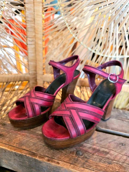 Vintage 70's Sandal Heels Shoes - Yatva