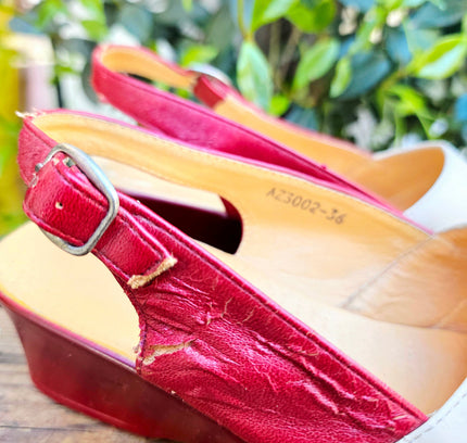 Vintage 70s Sardina Italian Leather Wedge Sandals - Yatva