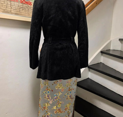 Vintage 70s Suede Leather Faux Fux Coat - Yatva