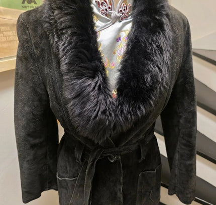 Vintage 70s Suede Leather Faux Fux Coat - Yatva