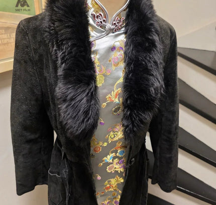 Vintage 70s Suede Leather Faux Fux Coat - Yatva