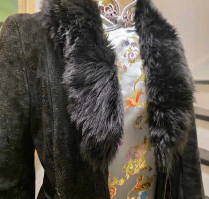 Vintage 70s Suede Leather Faux Fux Coat - Yatva