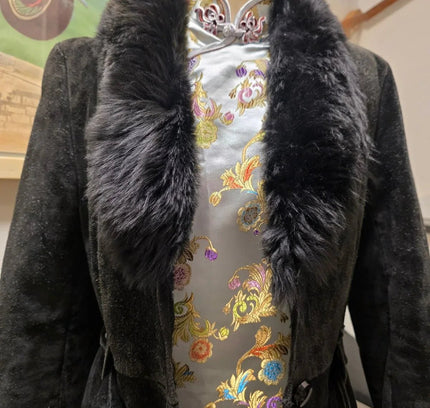 Vintage 70s Suede Leather Faux Fux Coat - Yatva